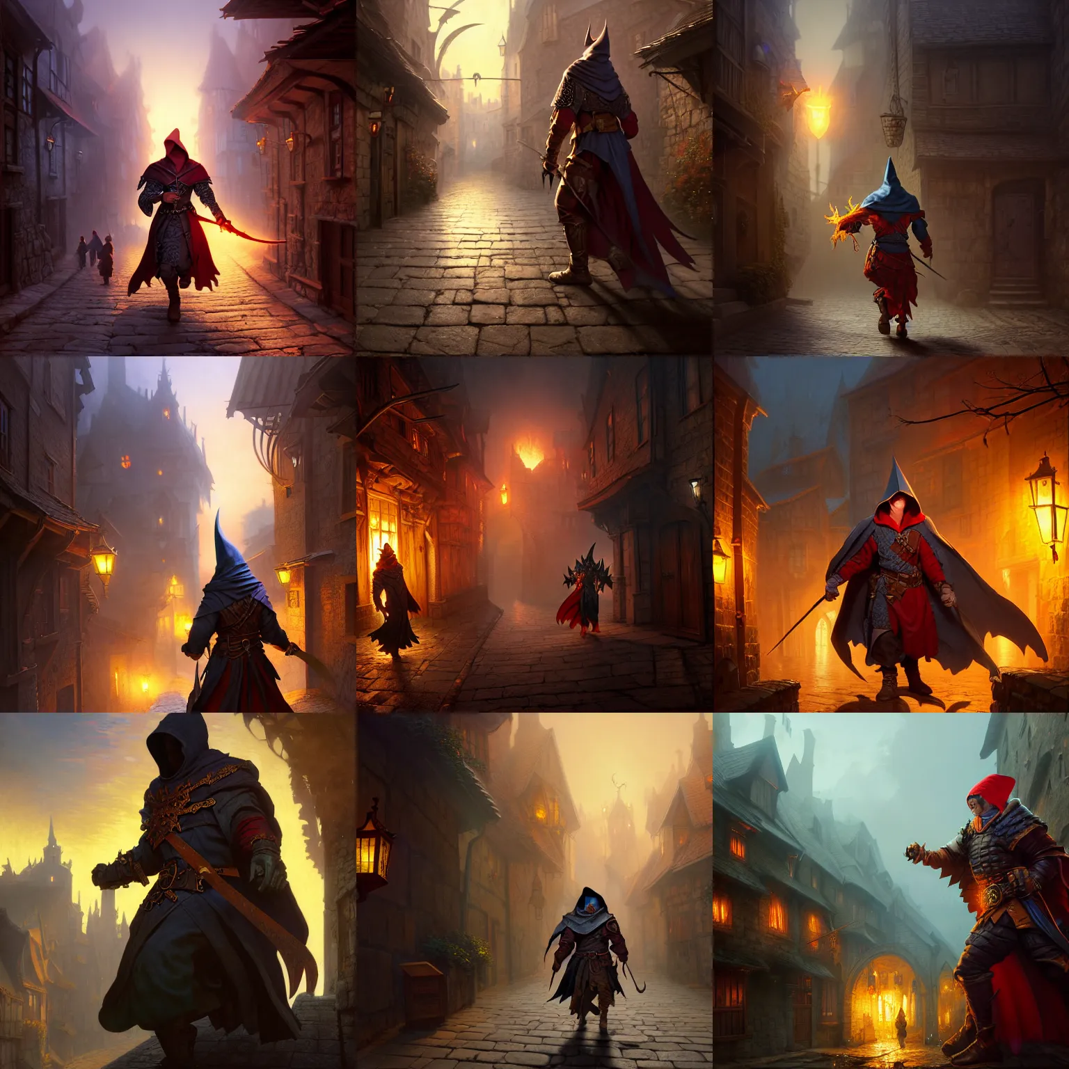 Prompt: Anthropomorphic phoenix thief with a hood sneaking through a medieval town by night, DnD character, unreal engine, octane render, dramatic lighting, pond, digital art, by Stanley Artgerm Lau, greg rutkowski, thomas kindkade, alphonse mucha, loish, norman Rockwell