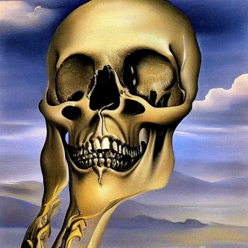 a painting by Salvador Dali of a human skull that Stable Diffusion