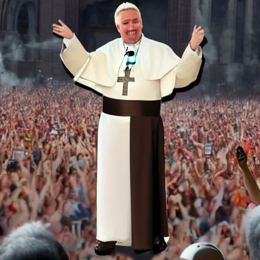 Prompt: guy fieri dressed as the pope, giving a speech in front of millions