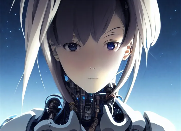 Prompt: a anime portrait of a cyborg woman, finely detailed features, closeup at the face, sharp focus, perfect art, night time city background, cinematic lighting, highly detailed, intricate, smooth, anime!! artstation, trending on pixiv fanbox, painted by greg rutkowski, studio ghibli, yoji shinkawa, hayao miyazaki,