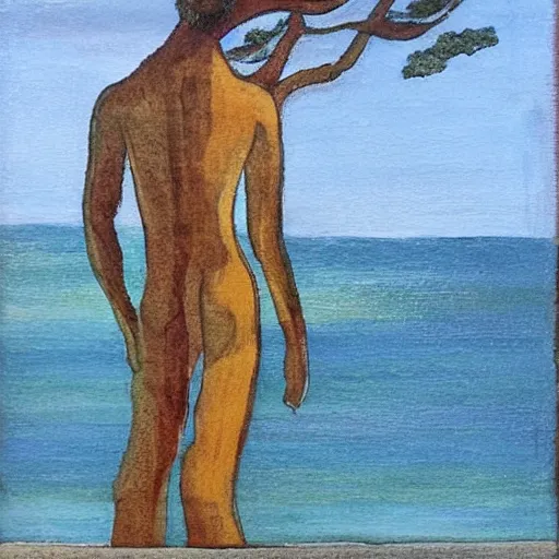 Prompt: The sea, the man, the tree high detail