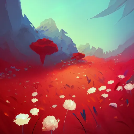 Prompt: white flower, background of red flowers, highly detailed, artstation, by Anton fadeev