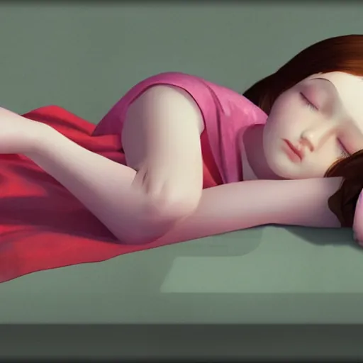 Prompt: little girl in pajama sleeping. digital artwork by ilya kuvshinov, inspired by pixar movies and balthus, highly detailed, realistic