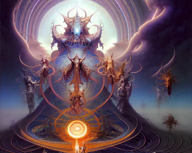 Image similar to the army of heaven, fantasy character portrait made of fractals facing each other, ultra realistic, wide angle, intricate details, the fifth element artifacts, highly detailed by peter mohrbacher, hajime sorayama, wayne barlowe, boris vallejo, aaron horkey, gaston bussiere, craig mullins