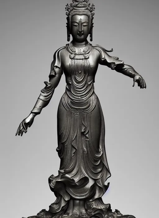 Image similar to a art deco sculpture statue of full body guanyin, intricate complexity,, statue by jane hamilton, ruan jia, character concept, radiant light,, frostbite 3 engine, cryengine, dof, trending on artstation, digital art, fantasy detailed abackground