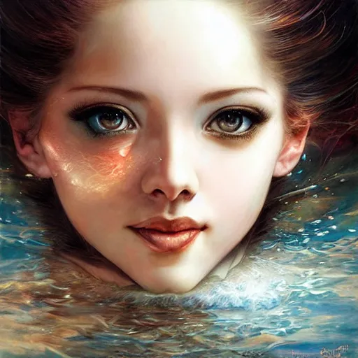 Image similar to a beautiful ballerina manipulating water by karol bak, ayami kojima, artgerm, river, water, blue eyes, smile, concept art, fantasy