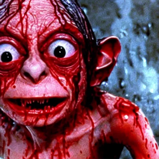 Image similar to gollum covered in blood, carrie 1 9 7 6