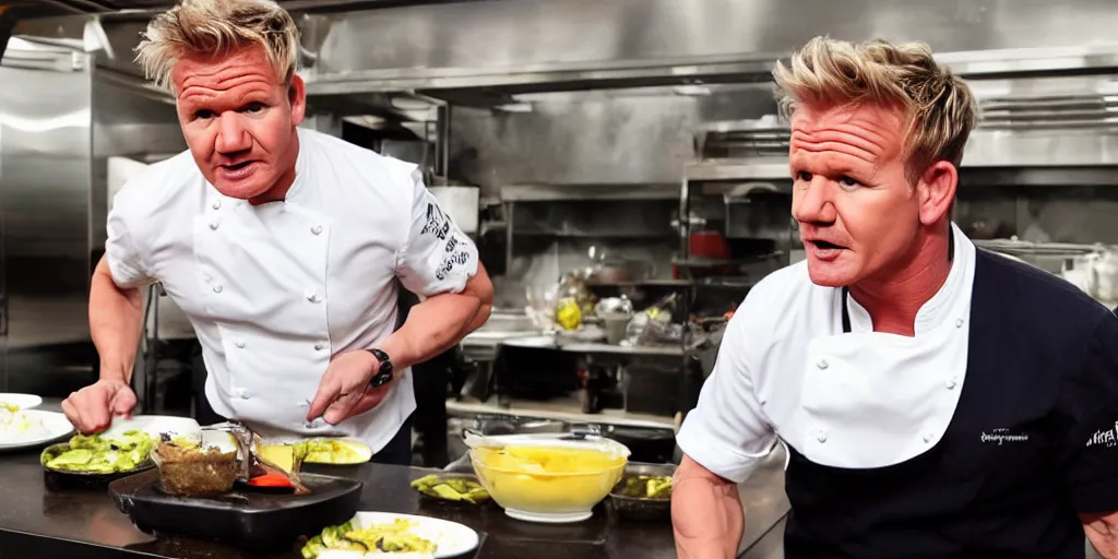 Prompt: gordon ramsay vs robert irvine cookoff