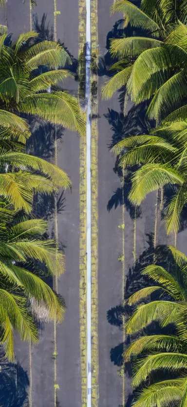 Prompt: highly aerial photo of walkway with palm trees, by shunji dodo, 8 k resolution, photo, high quality