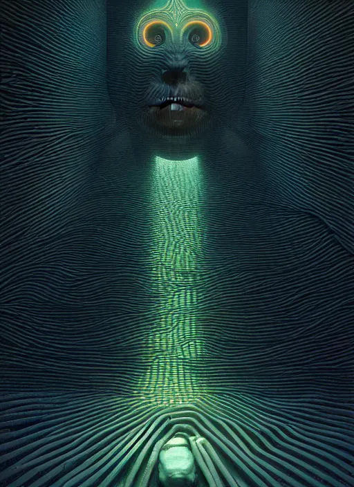 Image similar to wall, made out of eyes, flat, neon, RGB, glowing wires everywhere, pristine, by Edgar Maxence and Ross Tran, Zdzisław Beksiński, and Michael Whelan, gustav dore, H.R. Giger, 8k, octane render