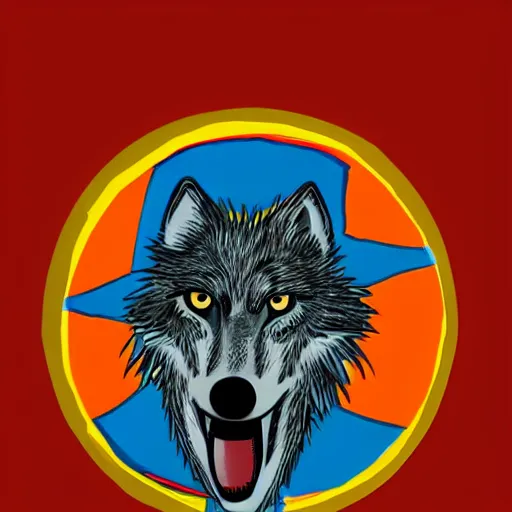 Prompt: portrait of retarded wolf, funny, squint eyes, rabies, propaganda style, vivid colors, poster style, bad art