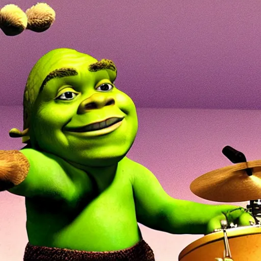 Prompt: shrek playing the drums