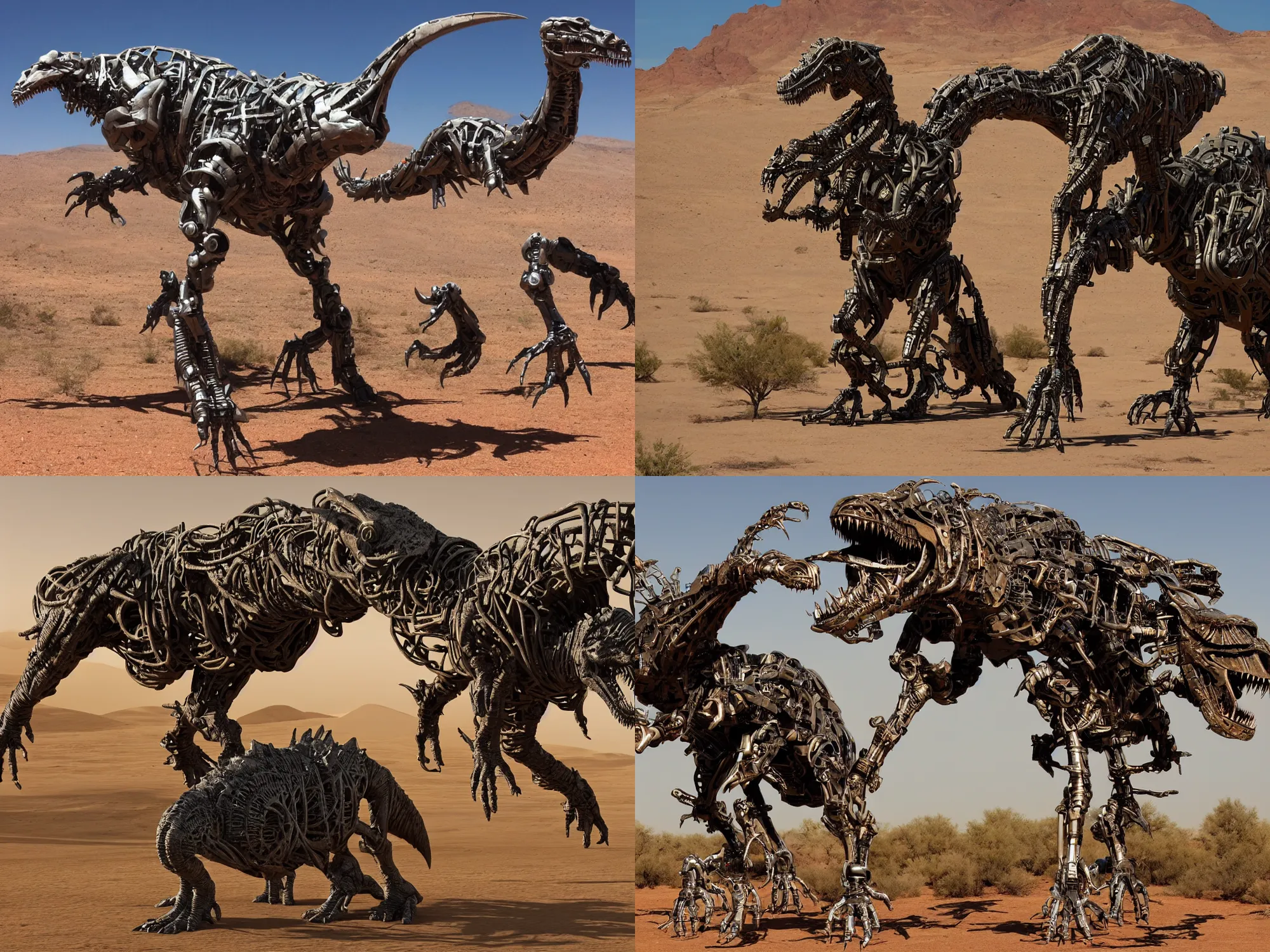 Prompt: Cybernetic T-Rex roaming the desert.