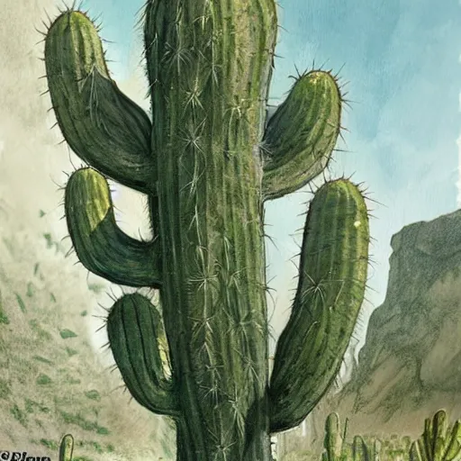 Image similar to Cactus man strikes again, concept art by James Gurney.