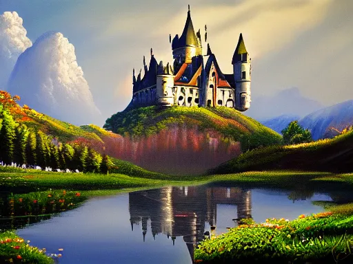 Prompt: a beautiful painting of a castle in a serene landscape, gothic art, 4 k