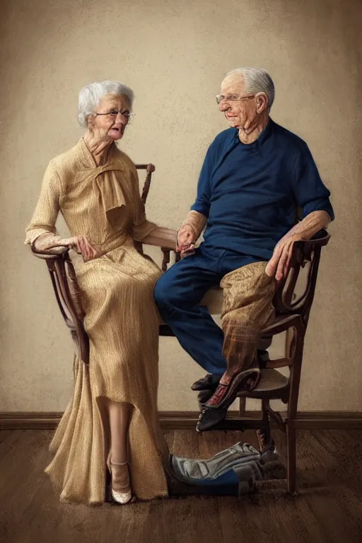 Image similar to a beautiful ultradetailed fine art old vintage couples portrait photo of two people sitting on a chair and standing, by tom bagshaw and zach sutton, couples portrait, vignette, 35mm lens, golden ratio composition, studio photography, very detailed, humanoids, artstation, 8k, highly coherent