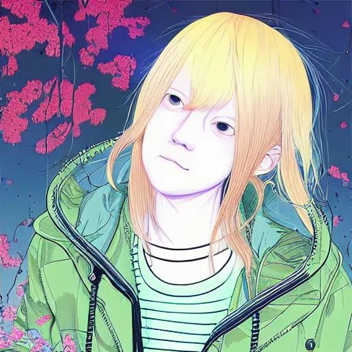 Image similar to a portrait of porter robinson blonde by inio asano, beeple and james jean, hiroyuki takahashi color scheme