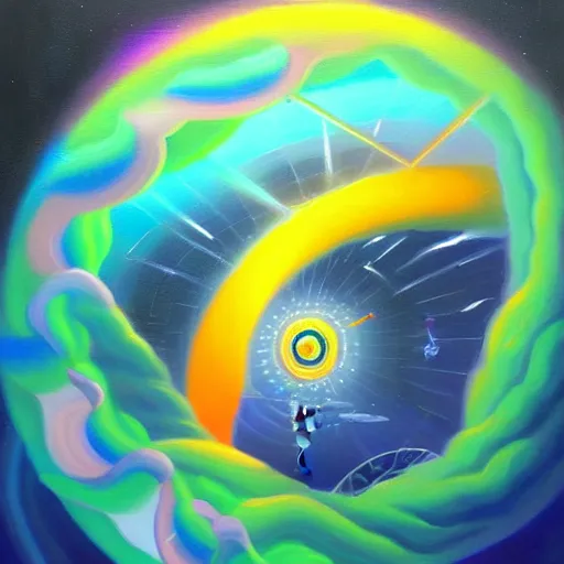 Image similar to isometric scifi astral spirit space journey in oil painting, pulled into the spiral vortex, trending on artstation, award winning, emotional, highly detailed ethereal surrealist art