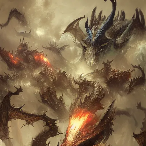 Prompt: a dragon with many heads by ruan jia