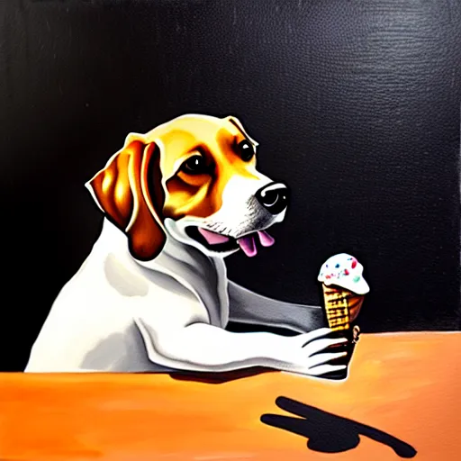 Image similar to painting of a dog eating ice cream