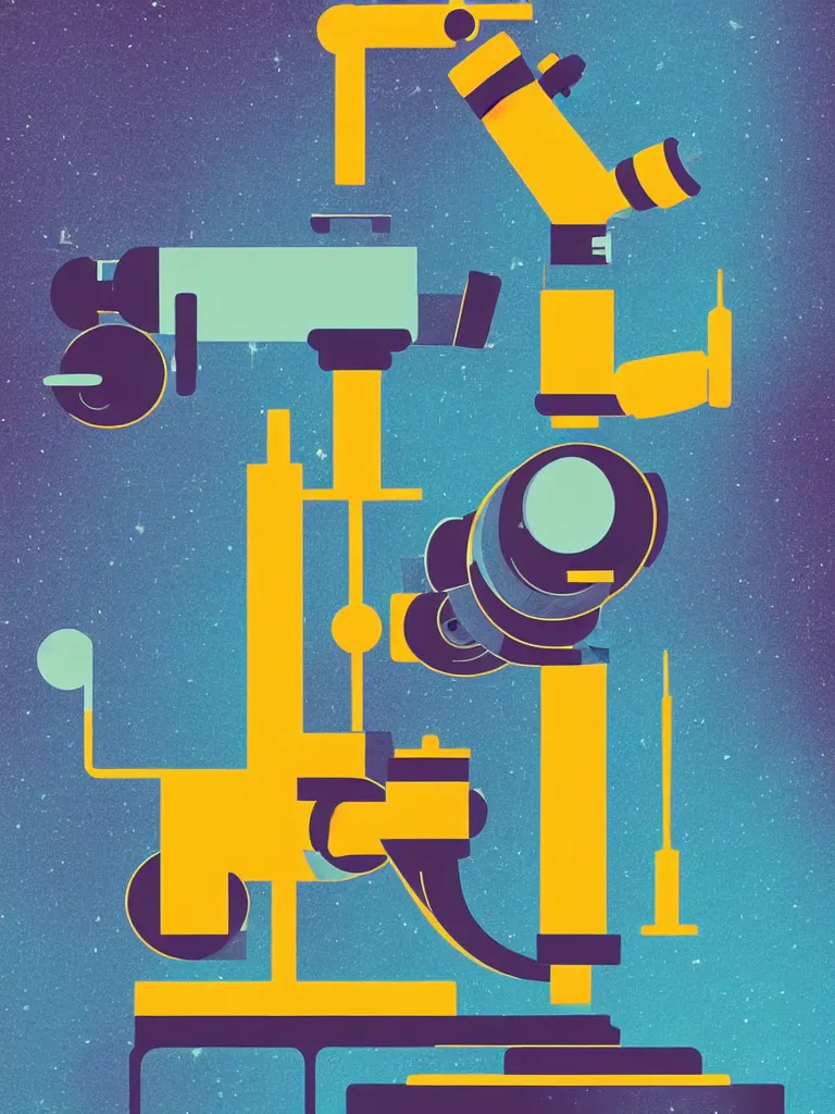 Image similar to ( ( strong dither ) ), editorial illustration scientific lab test tube telescope microscope astronaut, colorful modern, mads berg