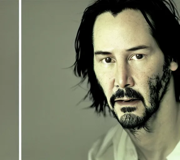 Prompt: a portrait of keanu reeves, photography, portrait, natural lighting, by salvador dali