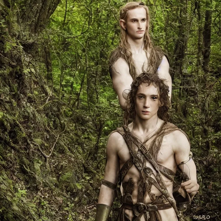 Image similar to elvish male warrior in forest, lord of the rings style