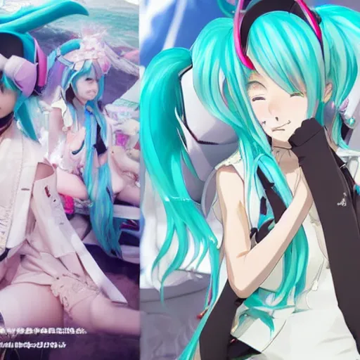 Prompt: hatsune miku meets the rothschild at a secret island, conspiracy, real photography