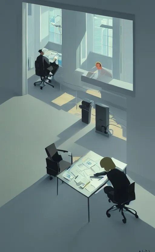 Prompt: office in heaven, surreal illustration, by atey ghailan and escher and edward hopper