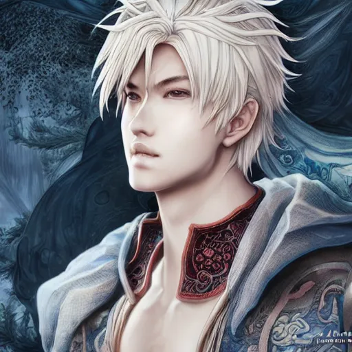 Prompt: an immortal xianxia cultivator with blonde hair as an absurdly handsome, elegant, young anime man, ultrafine hyperrealistic detailed face illustration by kim jung gi, irakli nadar, intricate linework, sharp focus, bright colors, matte, final fantasy, unreal engine highly rendered, global illumination, radiant light, intricate environment