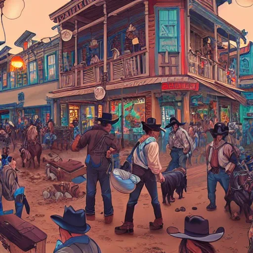 Image similar to old western town, extremely detailed, sharp focus, wide view, full body shot, smooth, digital illustration, by james jean, by rossdraws, frank franzzeta, sakimichan, mcbess