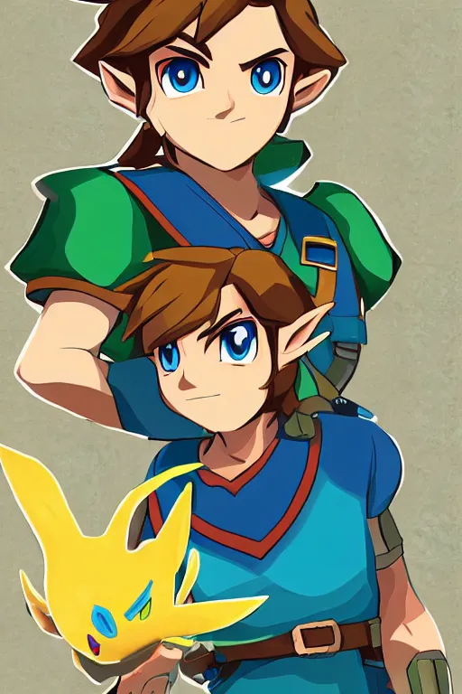 Image similar to an in game portrait of link from pokemon sun, pokemon sun art style.