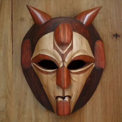 Image similar to symmetry!! ancient beautiful demon angle wooden mask