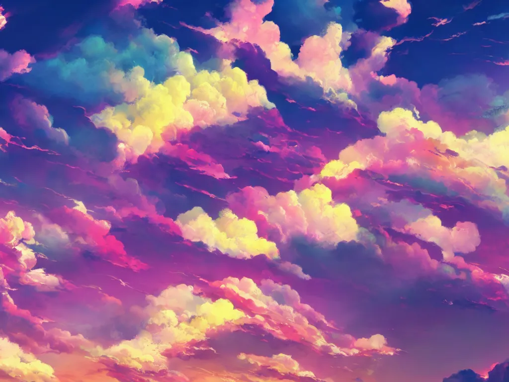 Prompt: pink and yellow anime sky clouds, fantasy, artwork, aesthetic, calming, very beautiful scenery, hd, hdr, ue5, ue6, unreal engine 5, cinematic, 4k wallpaper, 8k ultra,