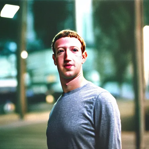 Image similar to color 35mm film still of Mark Zuckerberg, figure portrait