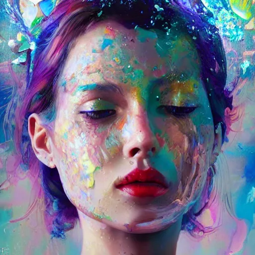 Prompt: an intricate oil painting of a beautifull woman portrait surounded by hiper detailed inkdrop in water, melting colorfull wax, fluid acrilic art, colorfull, excelent composition, by wlop, by zero akuma, by n i x e u, octane render, artstation