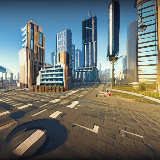 Image similar to panorama,utopia,futurist city streets,sunny,unreal engine