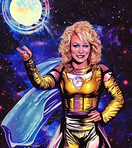 Image similar to portrait of young Tanya Tucker as a female space priestess, by DC comics and Sandra Chevrier