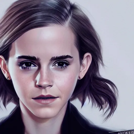 Image similar to emma watson playing with her hair, hyperrealistic, artgerm