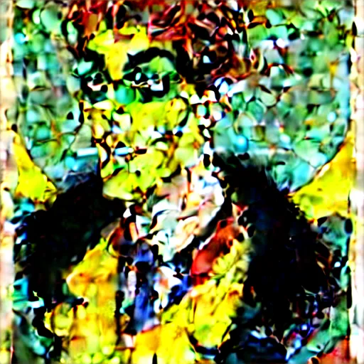 Image similar to art by joshua middleton, the yellow creeper, a tall manically smiling yellow - skinned man with green and black striped cycling shorts and wearing a long red feather boa, yellow makeup, mucha, kandinsky, poster, comic art, stylised design