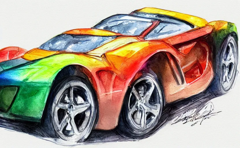 Image similar to colorful watercolor sketch, sport car