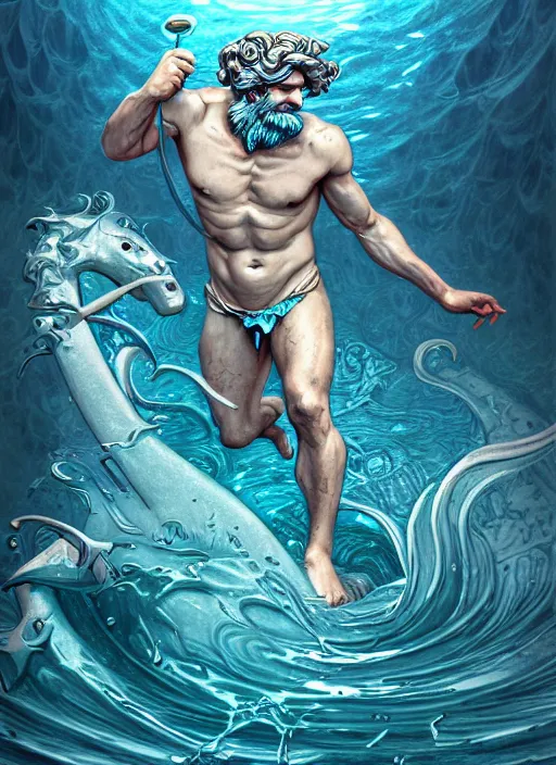 Image similar to poseidon, realistic dream illustration, fantasy, highly detailed, digital painting, refreshing, trending on artstation, concept art, smooth, illustration by james jean