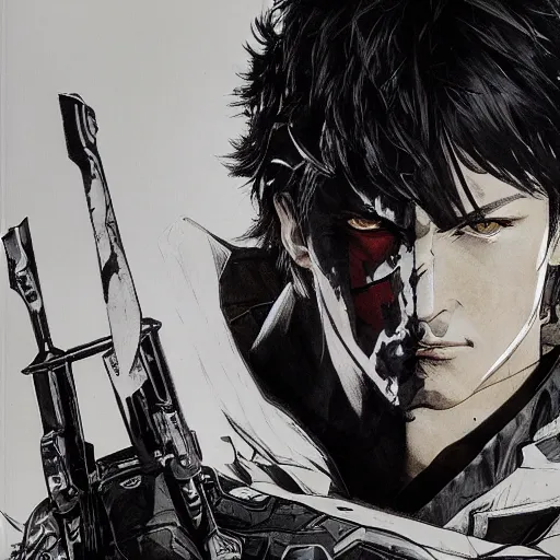 Image similar to portrait of a hero holding his sword in front of his face by yoji shinkawa, high quality, extra details, realism