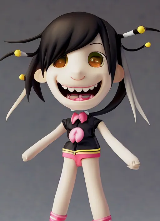 Prompt: a hyperrealistic oil panting of a looney kawaii vocaloid figurine caricature with a big dumb goofy grin and pretty sparkling anime eyes featured on Wallace and Gromit by studio trigger