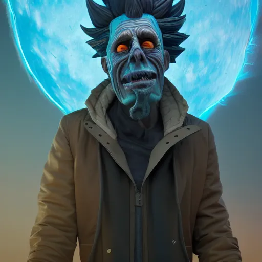 Image similar to apocalyptic rick sanchez portrait with ribbed face by gaston bussierre and charles vess and james jean and erik jones and rhads, 3 d octane render, beautiful fine face features, intricate high details, sharp, ultradetailed