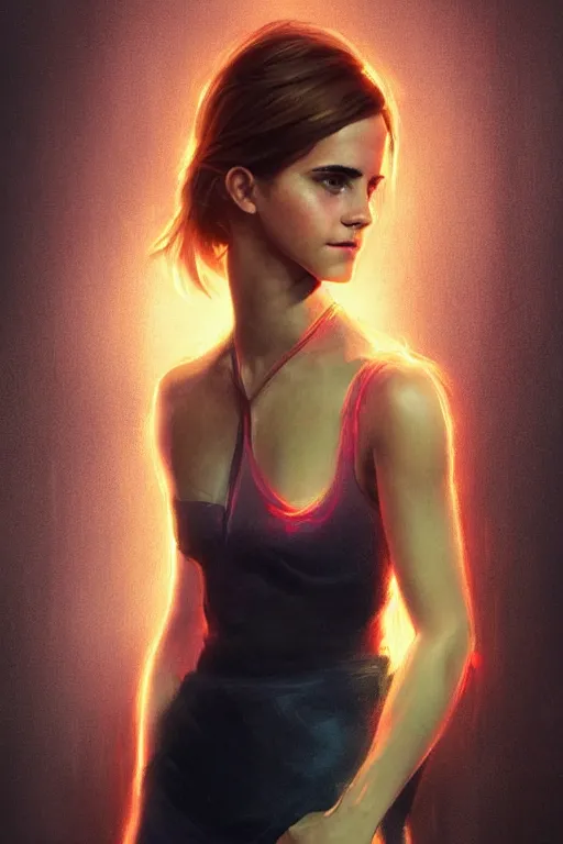 Prompt: fullbody portrait of emma watson with a scaly skin and biotechnical parts and neon light by Artgerm and Greg Rutkowski , digital painting, highly detailed, trending on artstation