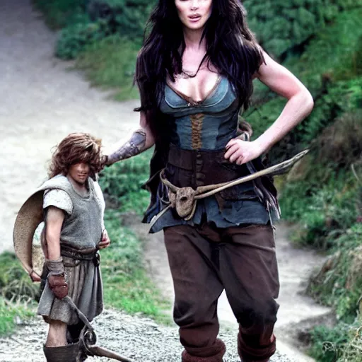 Prompt: a short, stocky megan fox as a hobbit