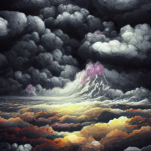 Image similar to black clouds in isolation i am reclaimer of my name!, acrilic paint, digital, artstation, detailed intricate ink illustration, heavenly atmosphere, digital art, overdetailed art, concept art, complementing colors, trending on artstation, cgstudio, the most beautiful image ever created, dramatic, subtle, details, award winning artwork, beautiful scenery