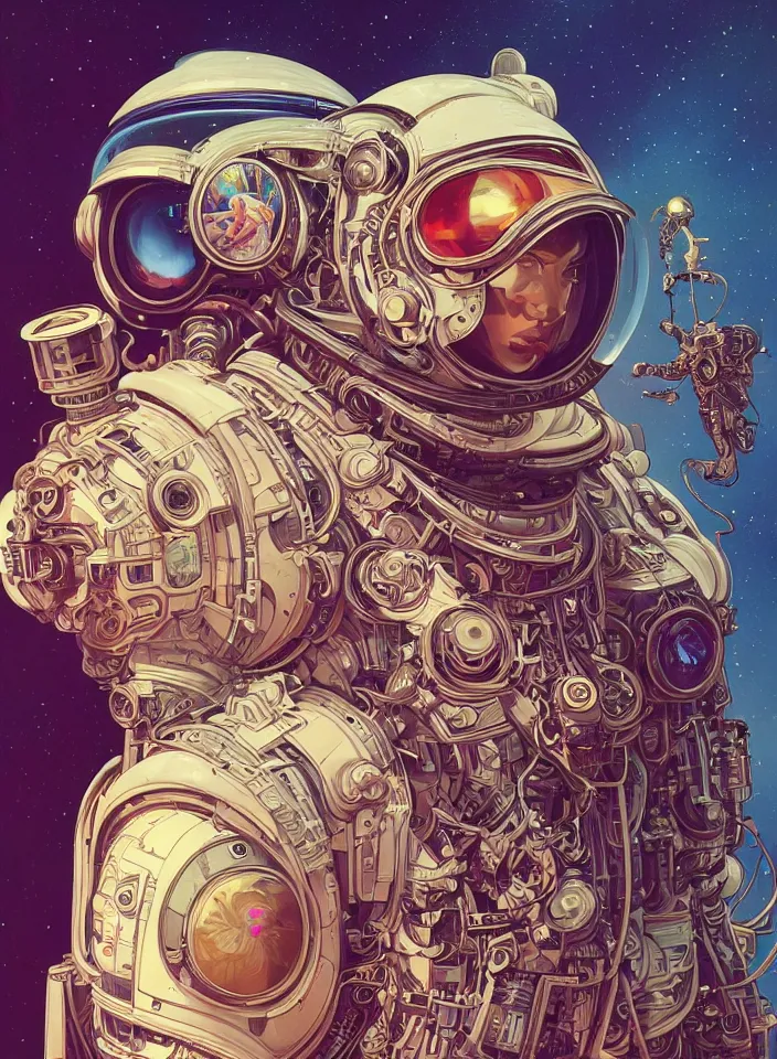 Image similar to high quality high detail biomechanical portrait of a spaceman diesel punk in an alien world, tristan eaton, victo ngai, artgerm, rhads, ross draws, hyperrealism, intricate detailed, alphonse mucha, 8 k, sci - fi, pastel colors, artstation,