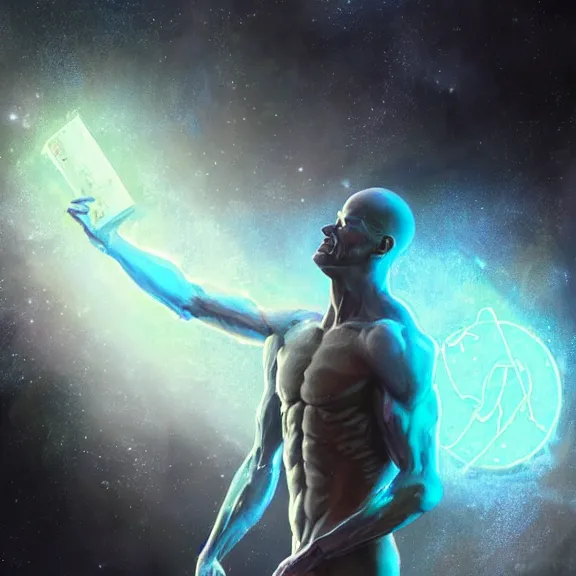 Prompt: glowing doctor manhattan, by greg rutkowski and thomas kinkade, ambient light, anime, ultra detailed, fantasy artwork, 8k, very very very very very very very beautiful, trending on artstation, award winning, beautiful scenery.